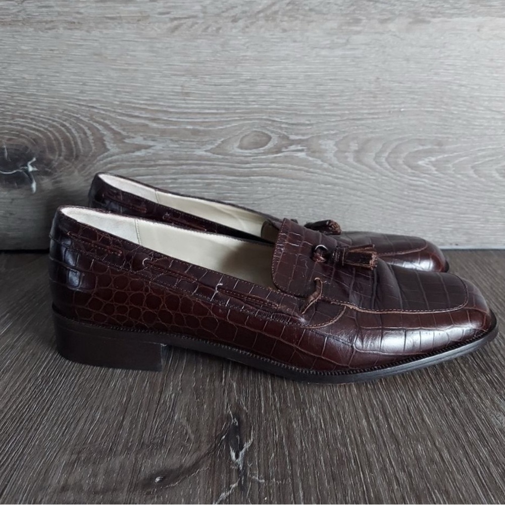 Talbots Croc Loafers Shoes Womens Size 7 Leather - Made in Italy